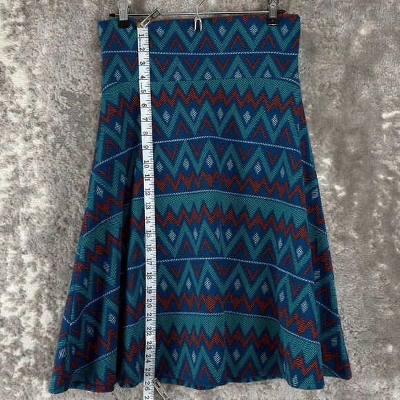 LuLaRoe Size M Azure Skirt Knee Length Southwest Blue Jade Orange Stretch Aztec - Picture 2 of 7